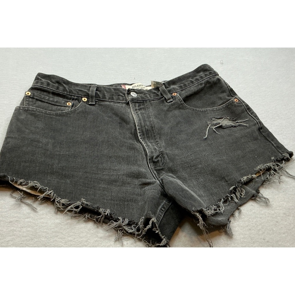 Levi's 550 Relaxed Fit Cut Off Denim Shorts Black Distressed 10 Casual women's